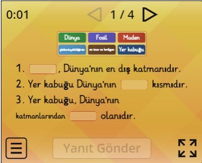 KAYAÇLAR, BOŞLUK DOLDURMA OYUNU