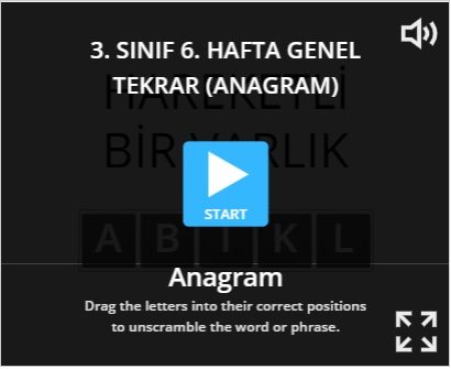 3. SINIF 6. HAFTA GENEL DEĞERLENDİRME(ANAGRAM)